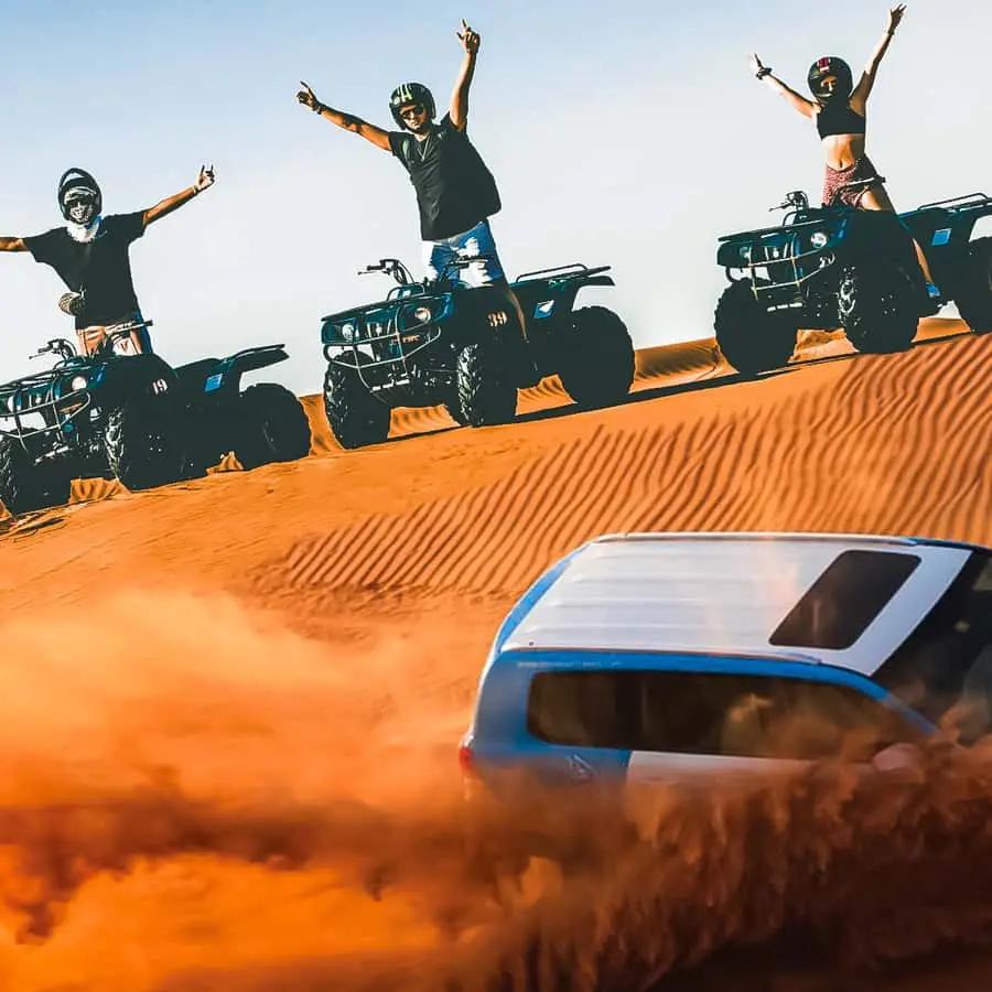 Explore Dubai's desert terrains and enjoy desert sports like dune bashing and sandboarding on this desert safari. Add to the thrills with optional quad bike and camel rides, and savor an optional BBQ
